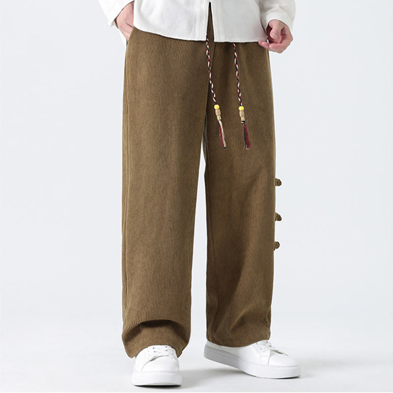 Pantaloni da uomo in velluto a coste con coulisse, tasche e design a rana cinese semplice Buddha Stones - image 8