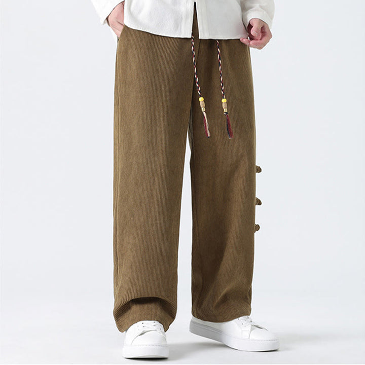 Pantaloni da uomo in velluto a coste con coulisse, tasche e design a rana cinese semplice Buddha Stones - image 8