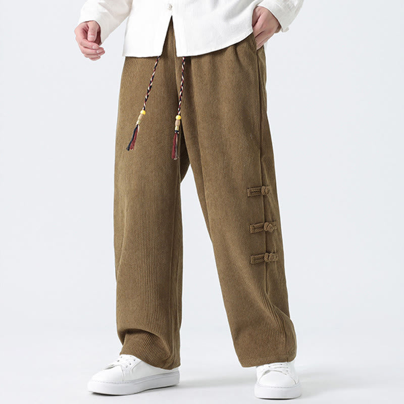 Pantaloni da uomo in velluto a coste con coulisse, tasche e design a rana cinese semplice Buddha Stones - image 5