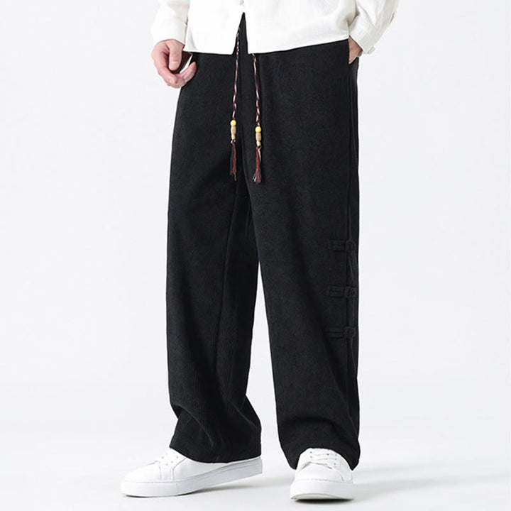Pantaloni da uomo in velluto a coste con coulisse, tasche e design a rana cinese semplice Buddha Stones - image 15