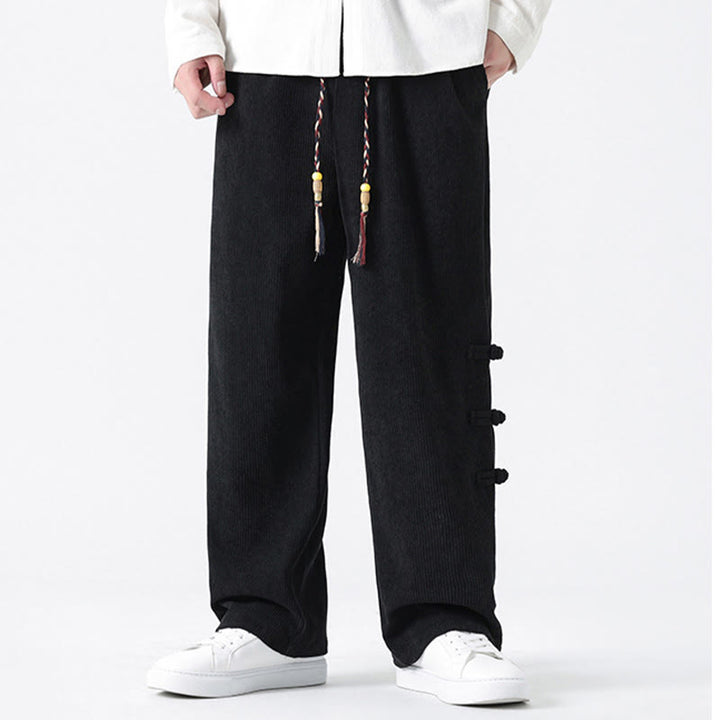 Pantaloni da uomo in velluto a coste con coulisse, tasche e design a rana cinese semplice Buddha Stones - image 18