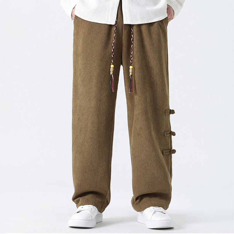 Pantaloni da uomo in velluto a coste con coulisse, tasche e design a rana cinese semplice Buddha Stones - image 9