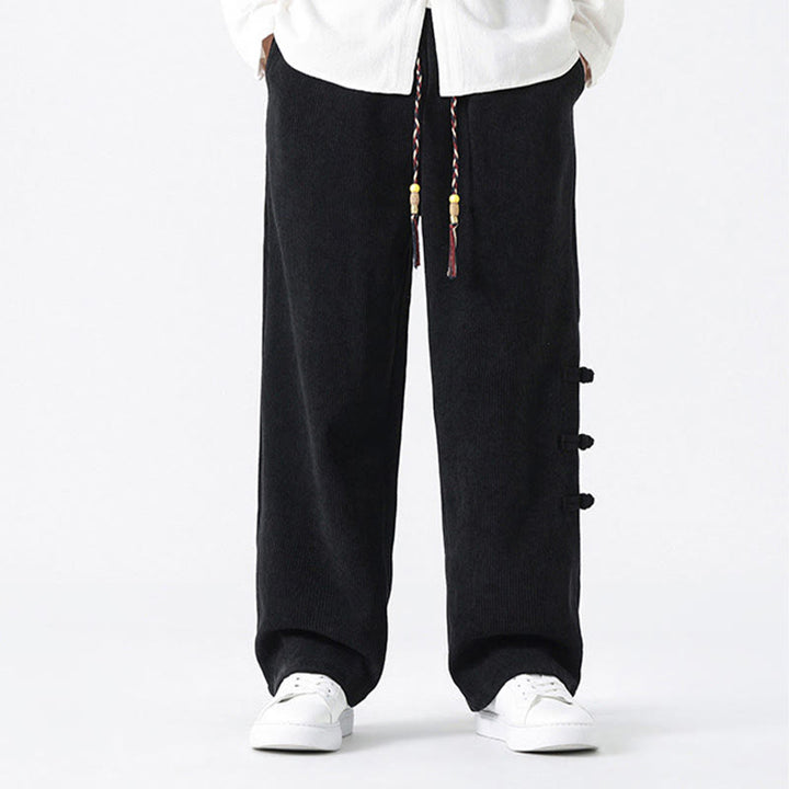 Pantaloni da uomo in velluto a coste con coulisse, tasche e design a rana cinese semplice Buddha Stones - image 13