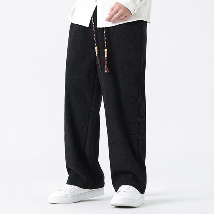 Pantaloni da uomo in velluto a coste con coulisse, tasche e design a rana cinese semplice Buddha Stones - image 16