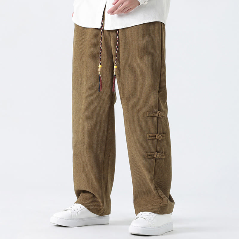 Pantaloni da uomo in velluto a coste con coulisse, tasche e design a rana cinese semplice Buddha Stones - image 3