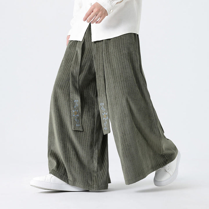 Pantaloni larghi da uomo in velluto a coste con tasche, ricamo casual Buddha Stones, coulisse e design - DarkSeaGreen - US/UK/AU50, EU60 (5XL) - image 1