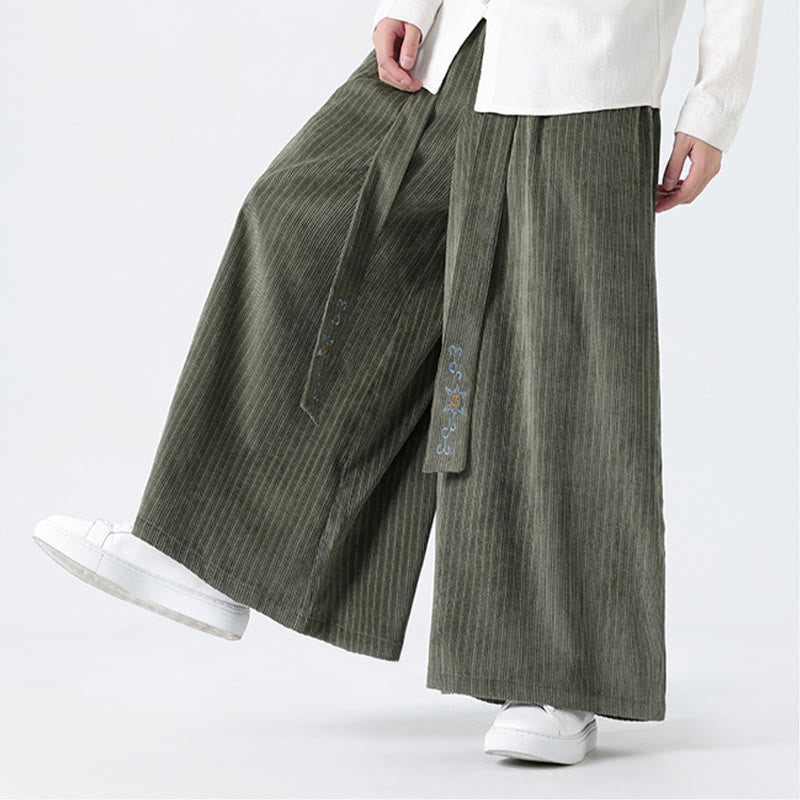 Pantaloni larghi da uomo in velluto a coste con tasche, ricamo casual Buddha Stones, coulisse e design - image 10