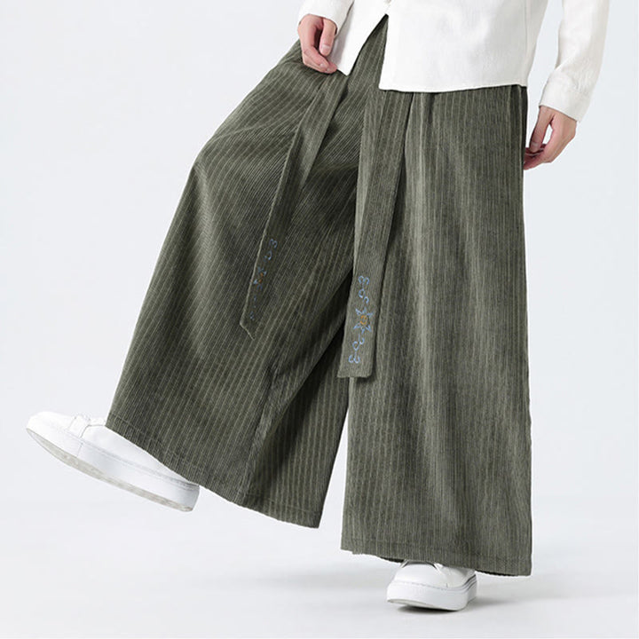Pantaloni larghi da uomo in velluto a coste con tasche, ricamo casual Buddha Stones, coulisse e design - image 10