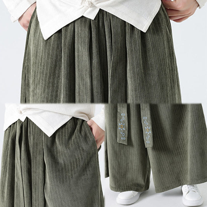 Pantaloni larghi da uomo in velluto a coste con tasche, ricamo casual Buddha Stones, coulisse e design - image 12