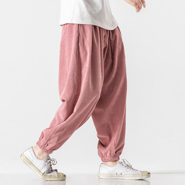 Pantaloni alla caviglia in velluto a coste con coulisse e tasche, casual e colorati, da uomo, modello Buddha Stones - image 30