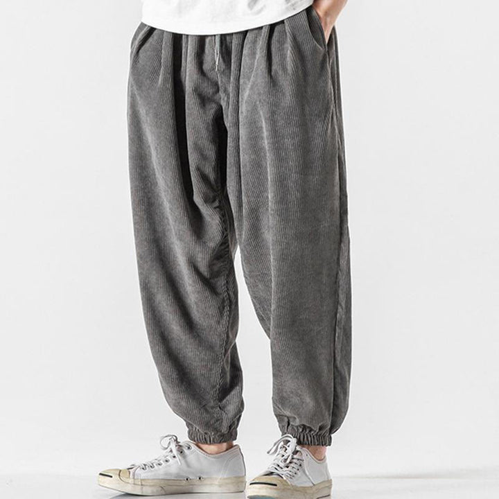 Pantaloni alla caviglia in velluto a coste con coulisse e tasche, casual e colorati, da uomo, modello Buddha Stones - image 4