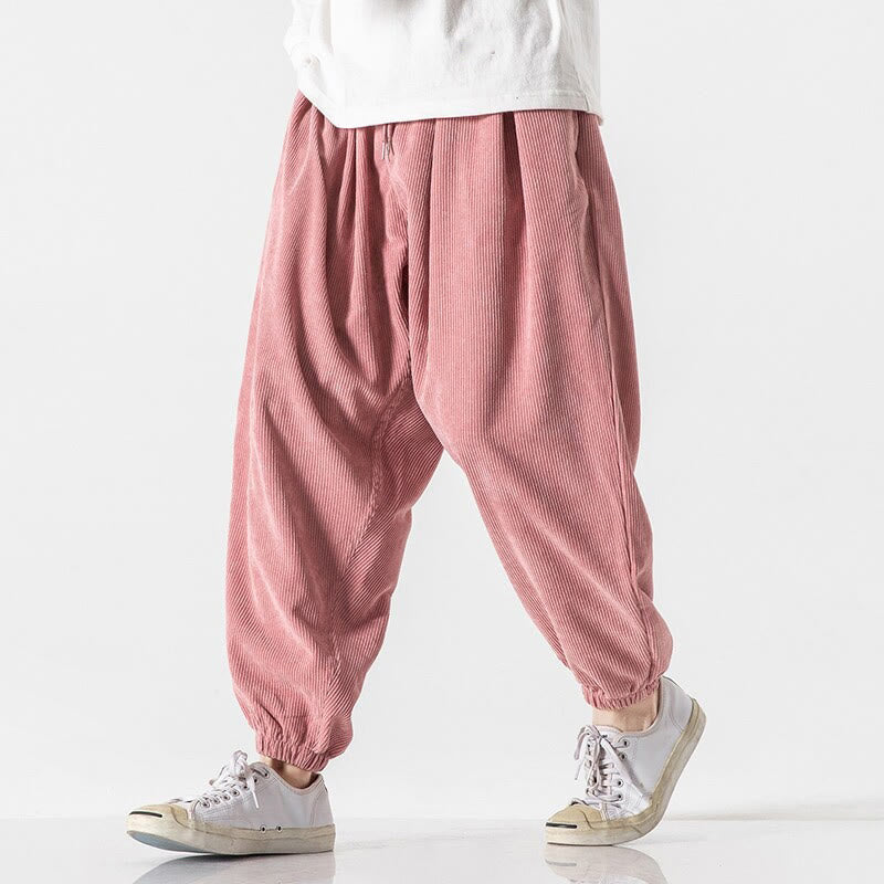 Pantaloni alla caviglia in velluto a coste con coulisse e tasche, casual e colorati, da uomo, modello Buddha Stones - image 28