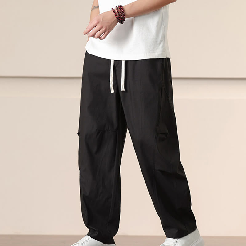 Pantaloni Buddha Stones, casual, vintage, tinta unita, con coulisse e tasche - Nero - US/UK/AU46, EU56 (5XL) - image 10