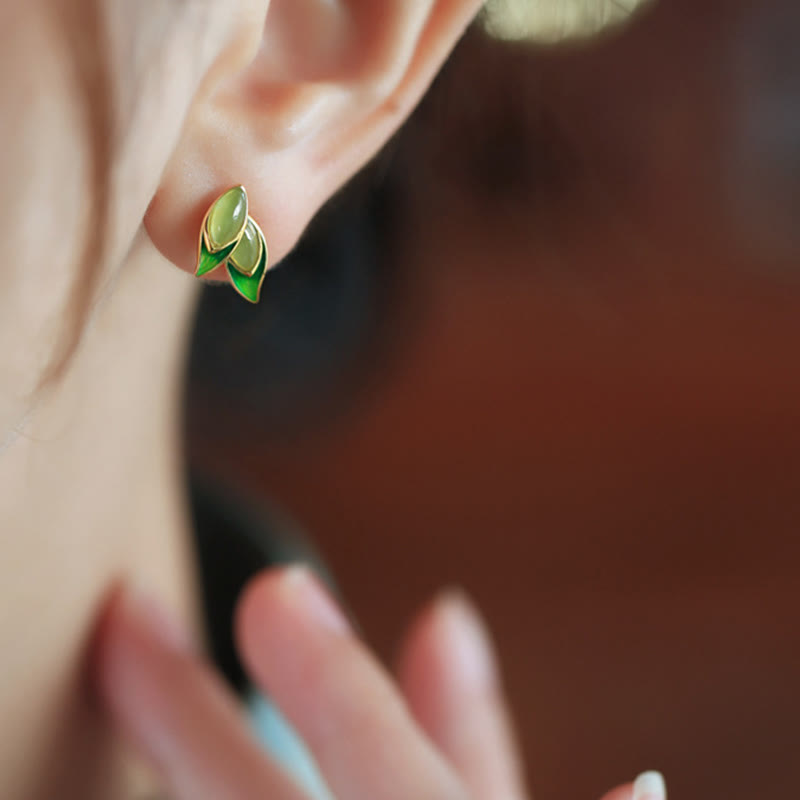 Orecchini Buddha Stones in argento sterling 925 con foglia di giada e prosperità  - image 5