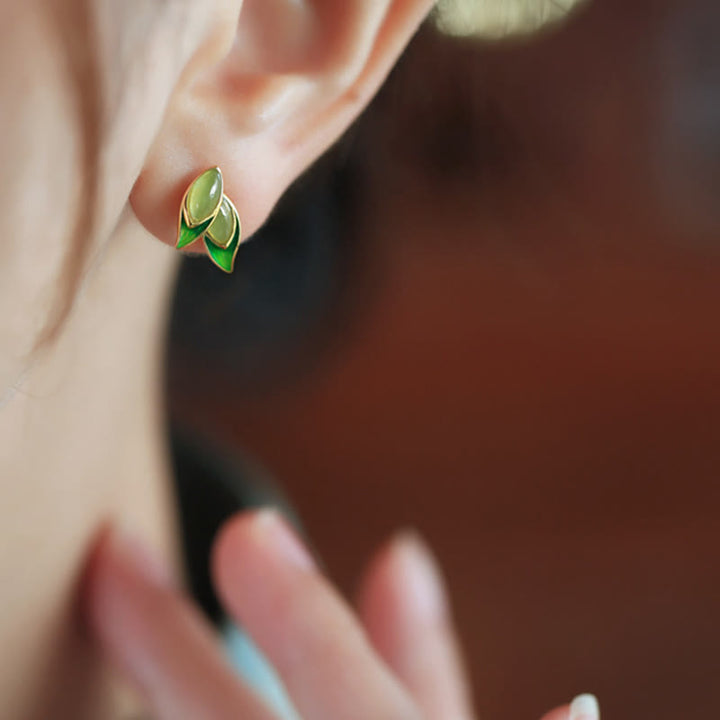 Orecchini Buddha Stones in argento sterling 925 con foglia di giada e prosperità  - image 5