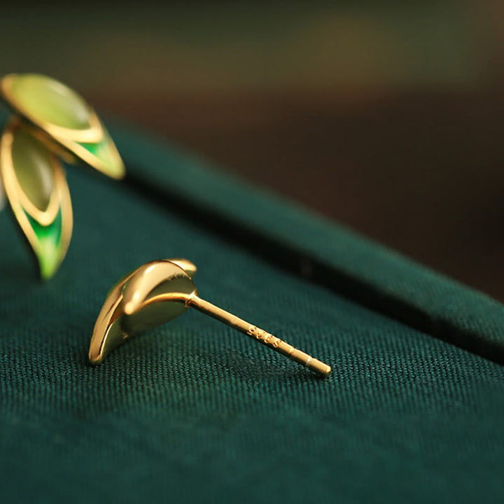 Orecchini Buddha Stones in argento sterling 925 con foglia di giada e prosperità  - image 4