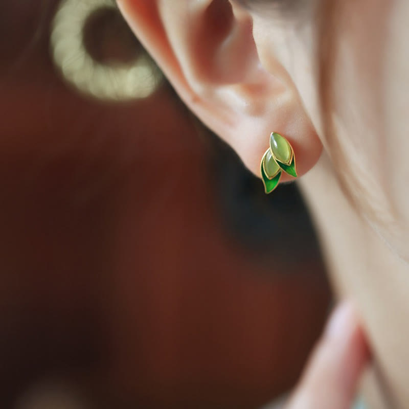 Orecchini Buddha Stones in argento sterling 925 con foglia di giada e prosperità  - image 12