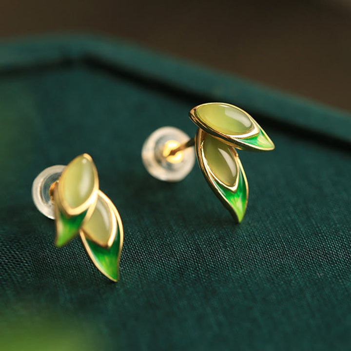 Orecchini Buddha Stones in argento sterling 925 con foglia di giada e prosperità  - image 9