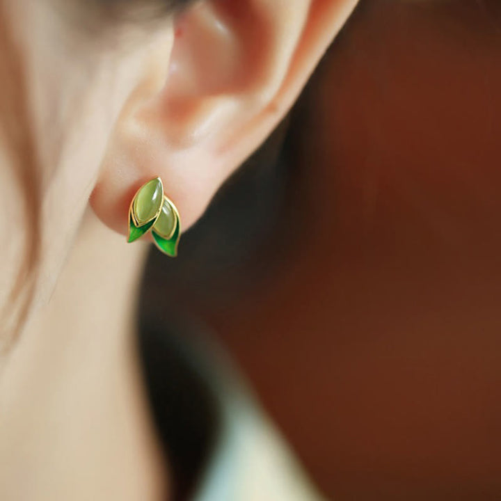 Orecchini Buddha Stones in argento sterling 925 con foglia di giada e prosperità  - image 11