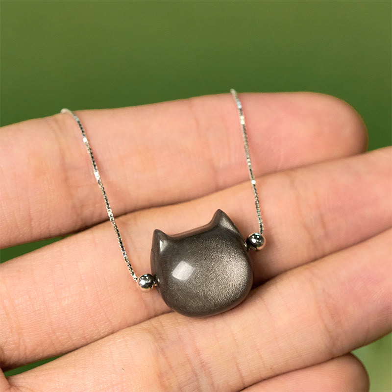 Braccialetto rilassante con gatto in ossidiana lucida color oro e pietre Buddha Stones in argento sterling 925 - image 1