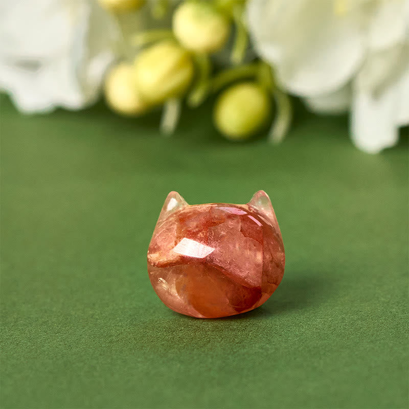 Bracciale Buddha Stones in argento sterling 925 con testa di gatto senza volto e quarzo rosso naturale con fiore della passione - image 9