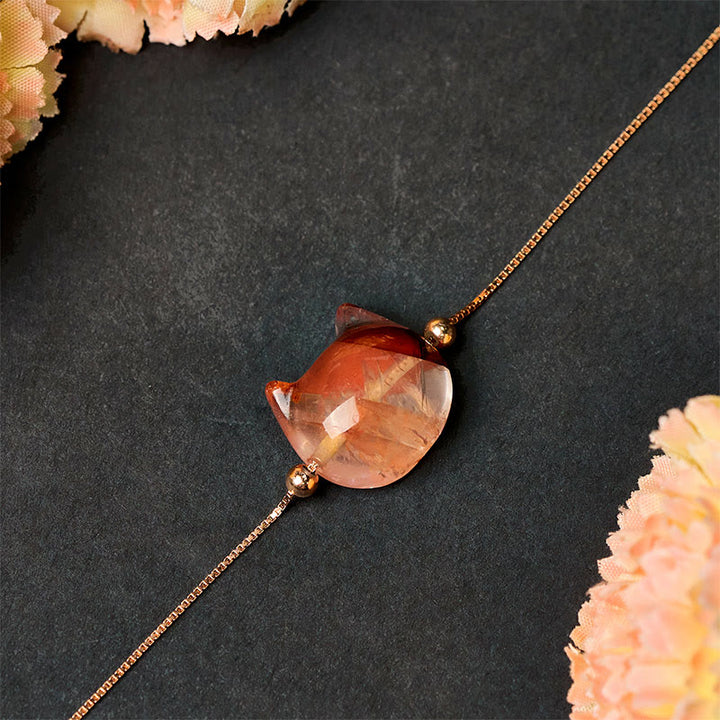 Collana con ciondolo di protezione in quarzo rosso naturale a forma di testa di gatto in argento sterling 925 Buddha Stones - image 3