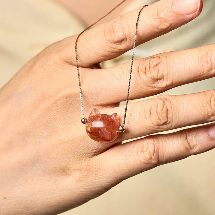 Collana con ciondolo di protezione in quarzo rosso naturale a forma di testa di gatto in argento sterling 925 Buddha Stones - image 8