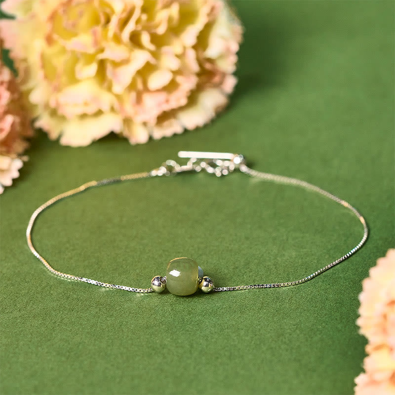 Bracciale a catena con perline di giada naturale in argento sterling 925 Buddha Stones - Giada verde scuro - Catena in argento sterling 925 - image 9