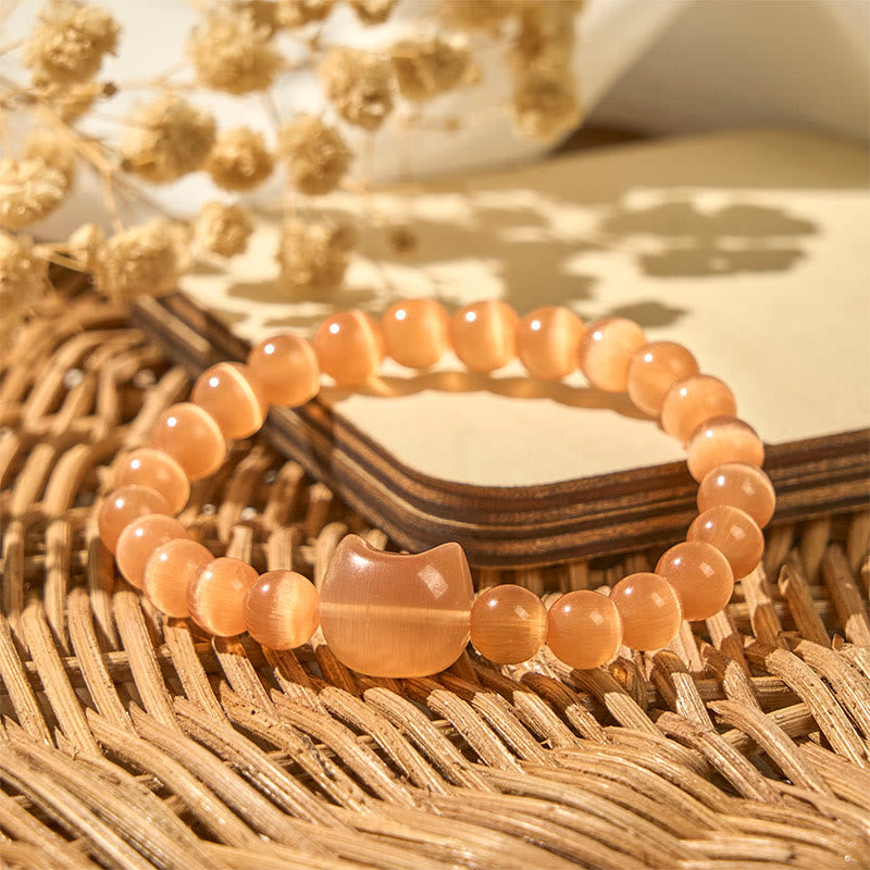 Braccialetto di perline spirituali con testa di Buddha Stones, occhio di gatto rosa e occhio di gatto bianco - image 18