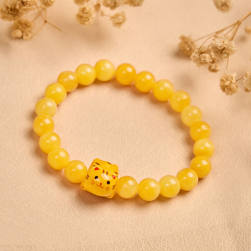 Bracciale Buddha Stones con gatto soriano arancione e calcedonio giallo in ceramica e gattino Joy - image 1