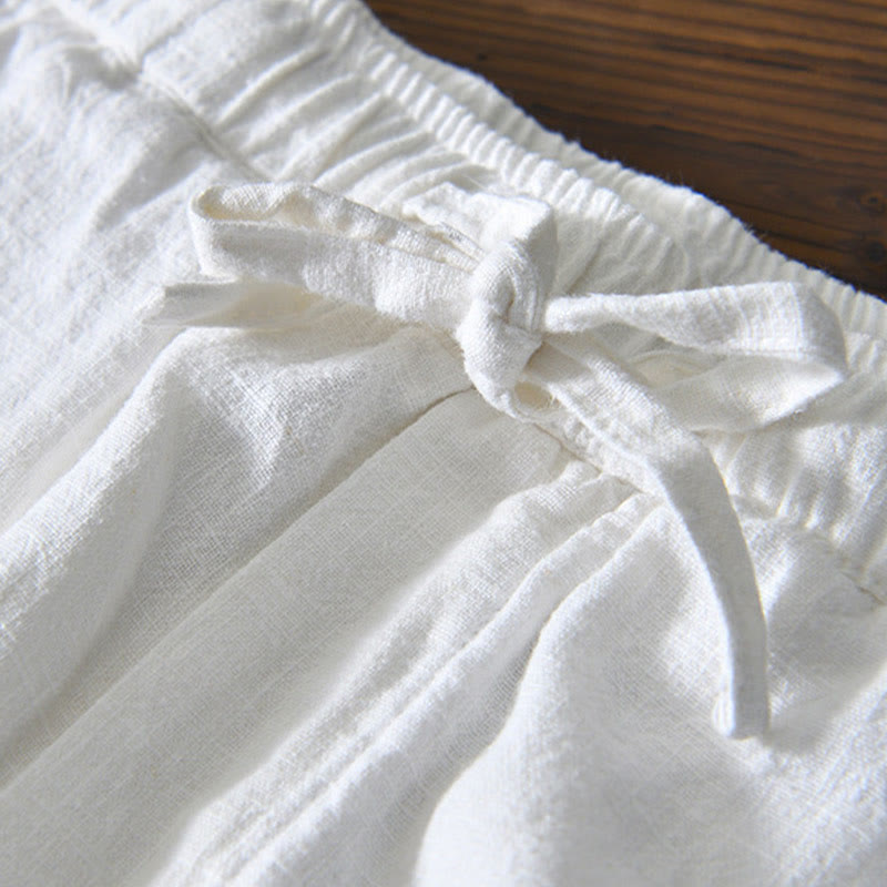 Pantaloni da uomo in lino ramiè con coulisse, casual, tinta unita, design semplice, con tasche, Buddha Stones - image 7