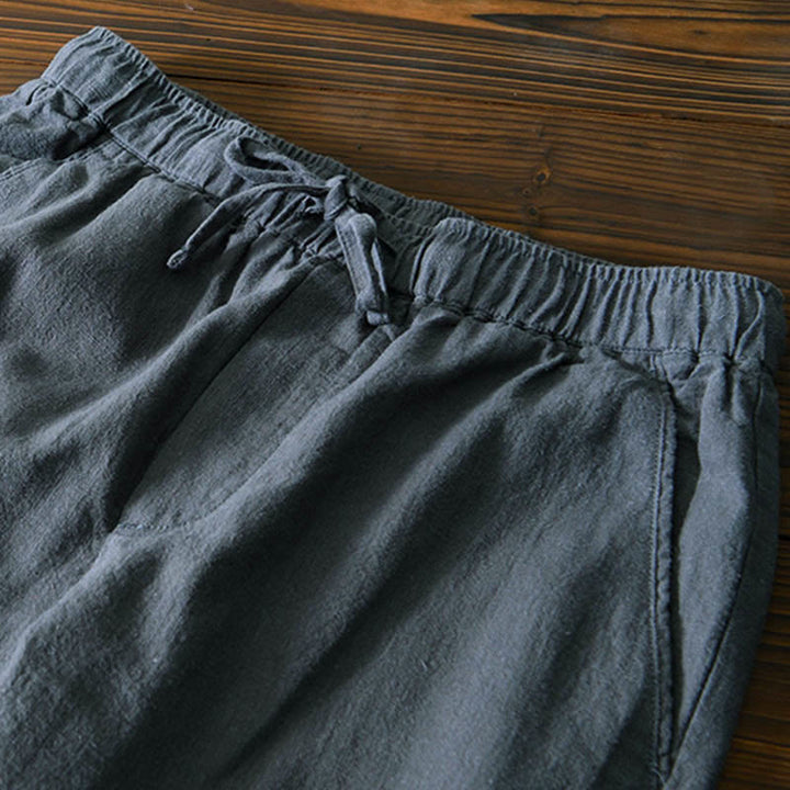 Pantaloni da uomo in lino ramiè con coulisse, casual, tinta unita, design semplice, con tasche, Buddha Stones - image 11
