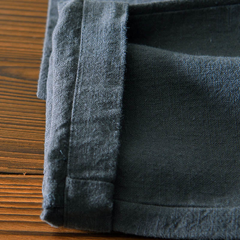 Pantaloni da uomo in lino ramiè con coulisse, casual, tinta unita, design semplice, con tasche, Buddha Stones - image 12