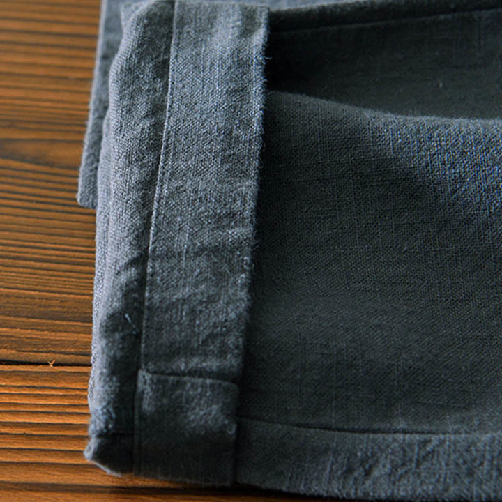 Pantaloni da uomo in lino ramiè con coulisse, casual, tinta unita, design semplice, con tasche, Buddha Stones - image 12