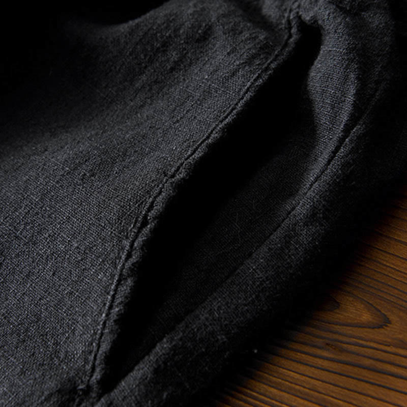 Pantaloni da uomo in lino ramiè con coulisse, casual, tinta unita, design semplice, con tasche, Buddha Stones - image 15