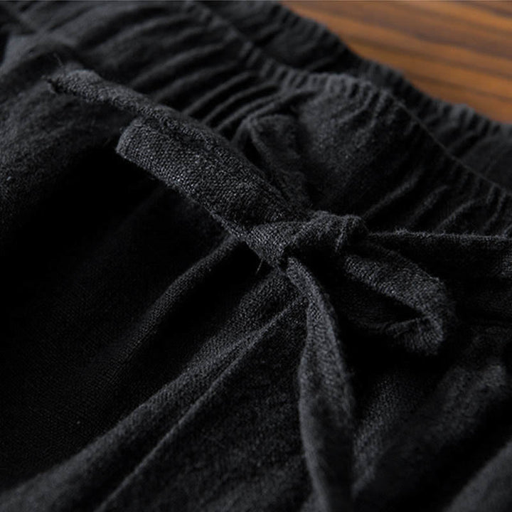 Pantaloni da uomo in lino ramiè con coulisse, casual, tinta unita, design semplice, con tasche, Buddha Stones - image 14