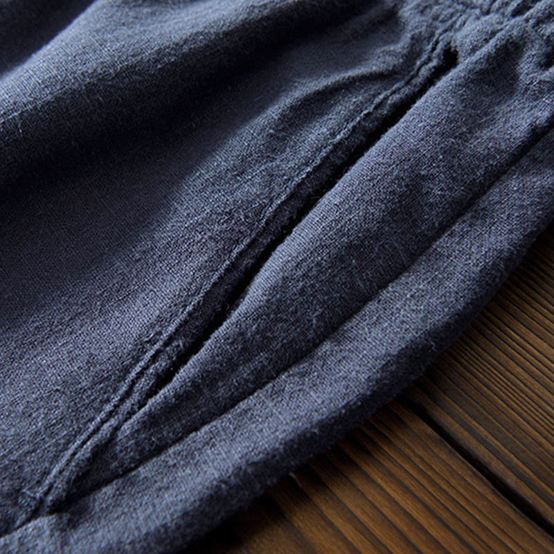 Pantaloni da uomo in lino ramiè con coulisse, casual, tinta unita, design semplice, con tasche, Buddha Stones - image 20