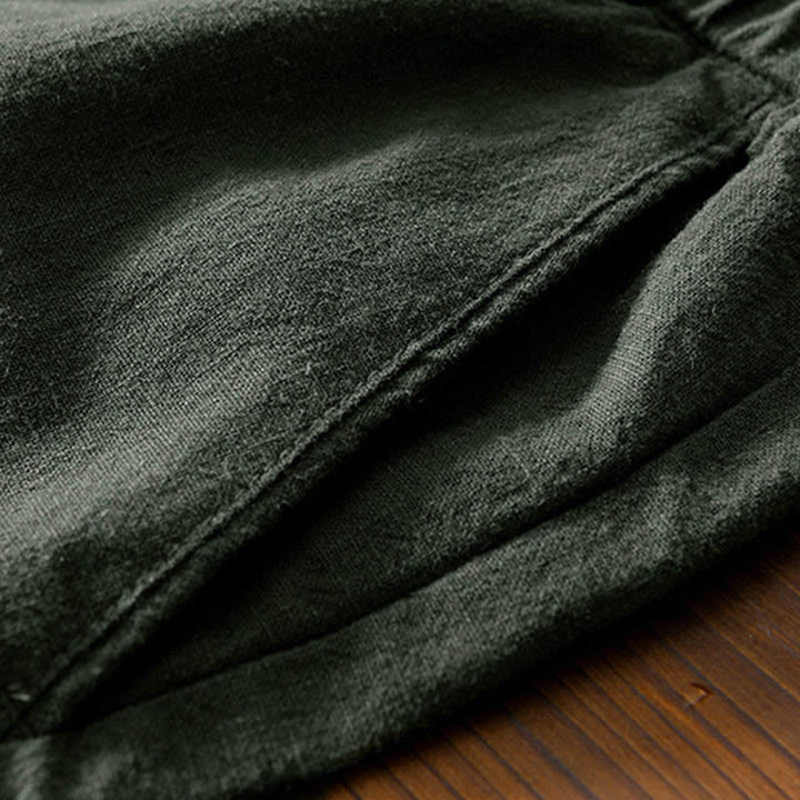 Pantaloni da uomo in lino ramiè con coulisse, casual, tinta unita, design semplice, con tasche, Buddha Stones - image 25