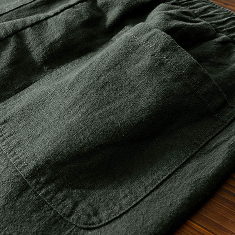 Pantaloni da uomo in lino ramiè con coulisse, casual, tinta unita, design semplice, con tasche, Buddha Stones - image 24