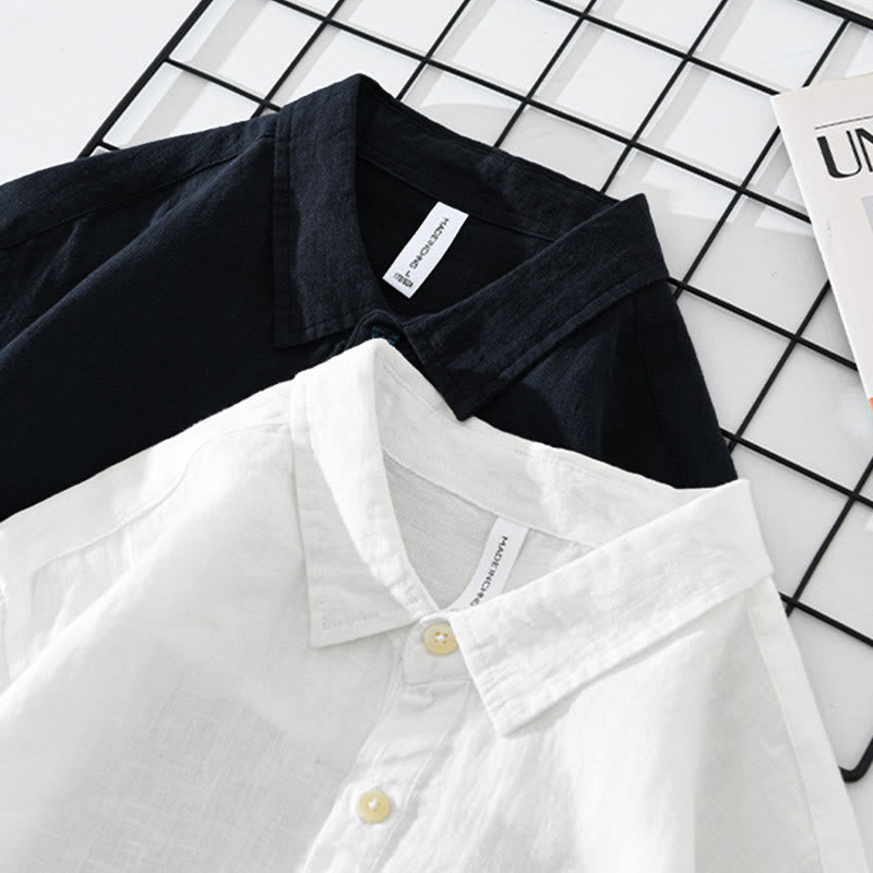 Camicia da uomo in lino con mezza manica e bottoni, tinta unita, Buddha Stones - image 16