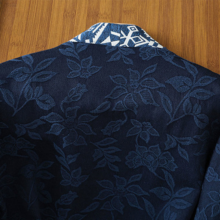 Camicia da donna in cotone e lino a maniche lunghe con bottoni a rana in Buddha Stones - image 6