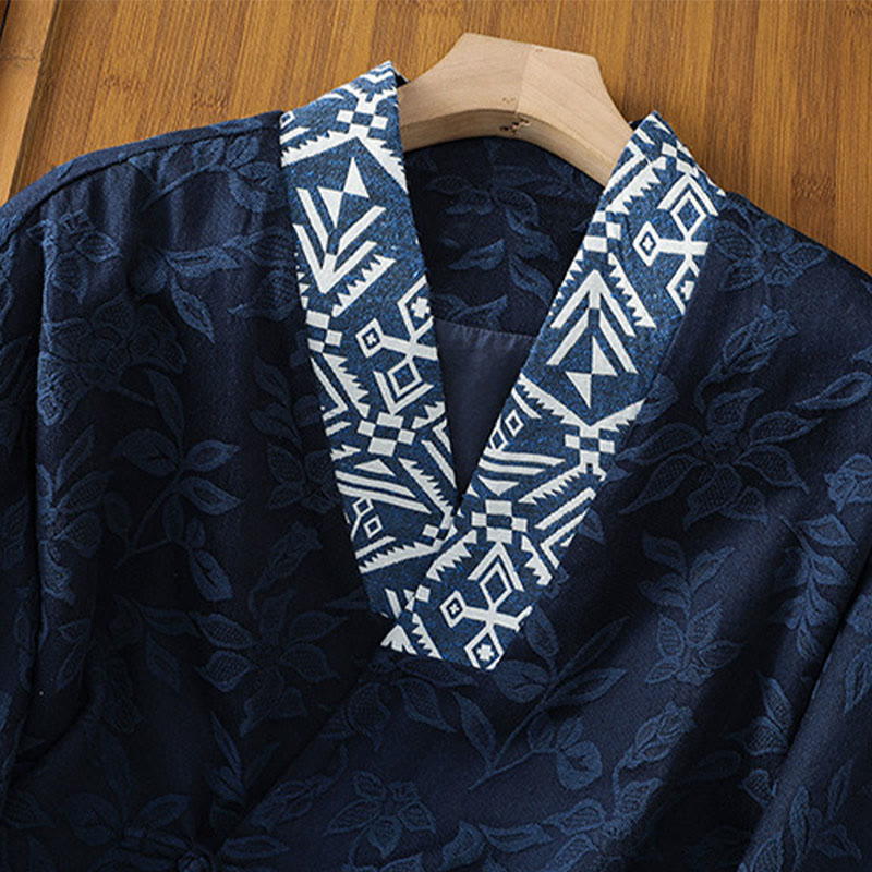 Camicia da donna in cotone e lino a maniche lunghe con bottoni a rana in Buddha Stones - image 2