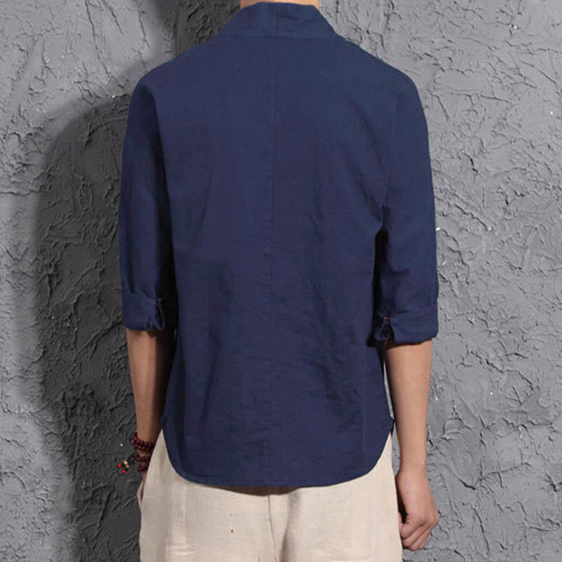Camicia casual da uomo in cotone con scollo a V e maniche a tre quarti, motivo Buddha Stones - image 9