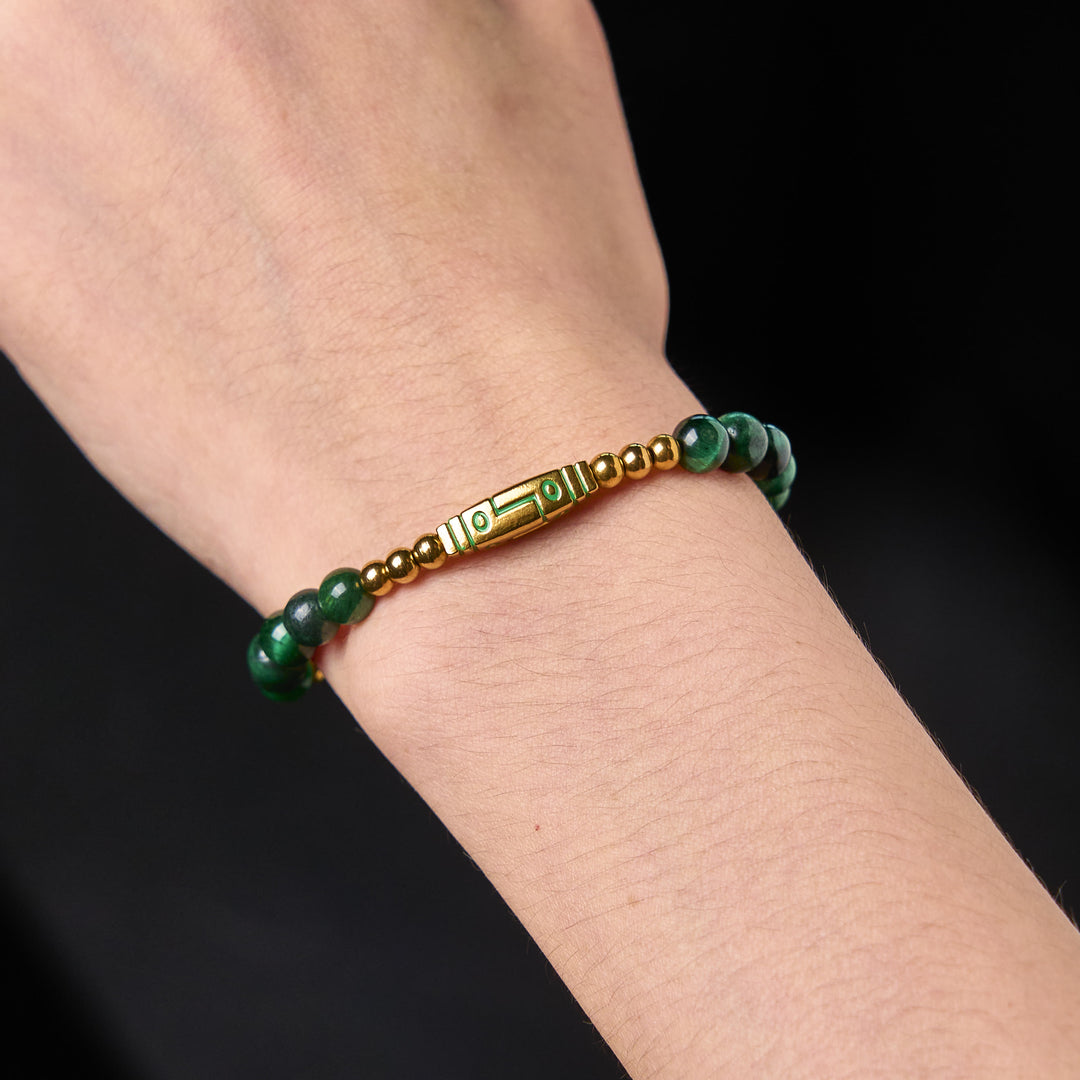 Braccialetto con perline di coraggio in occhio di tigre con motivo a osso e Buddha Stones - image 12