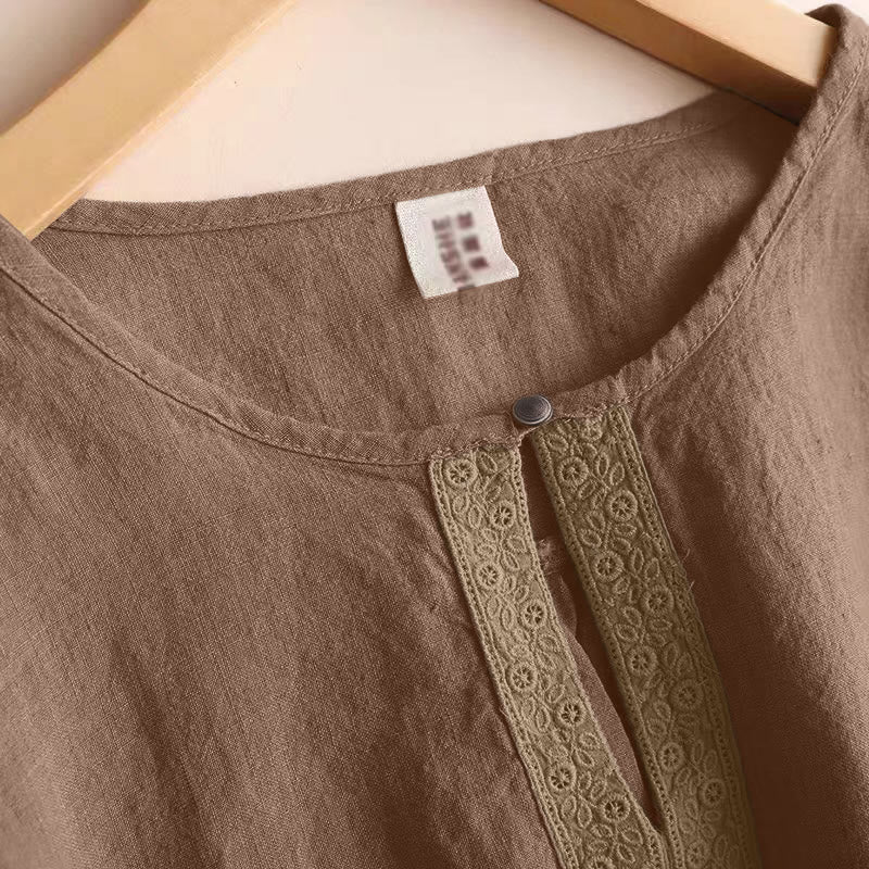 Camicia casual da donna con scollo rotondo e maniche a tre quarti, motivo Buddha Stones - image 11