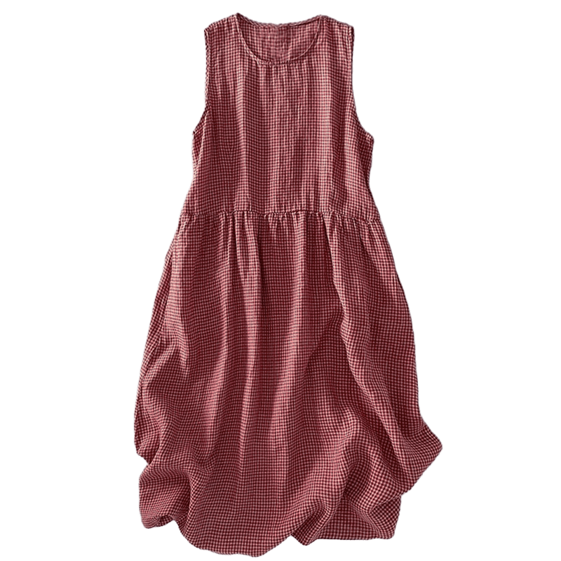 Abito midi casual in cotone senza maniche con tasche, stile Buddha Stones , fatto a mano, in tinta unita - image 8