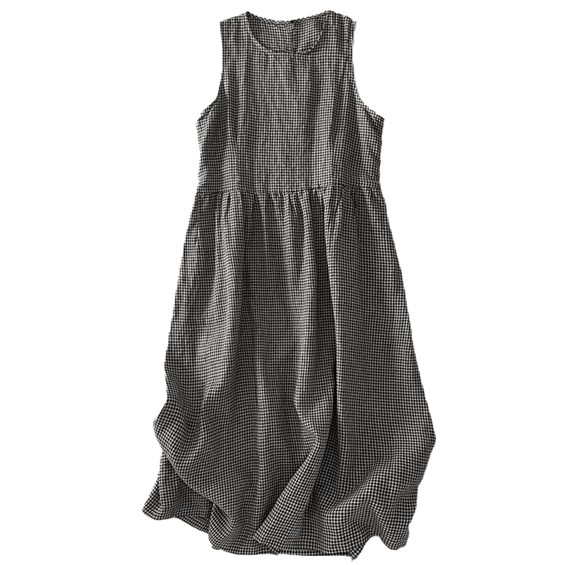 Abito midi casual in cotone senza maniche con tasche, stile Buddha Stones , fatto a mano, in tinta unita - image 16