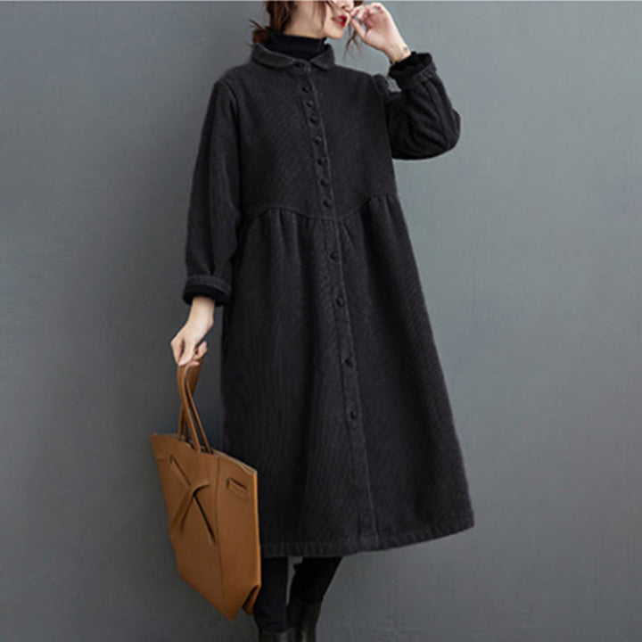 Cappotto da donna in velluto a coste di cotone con fodera in pile, maniche lunghe, bottoni semplici, Buddha Stones, con tasche - image 3