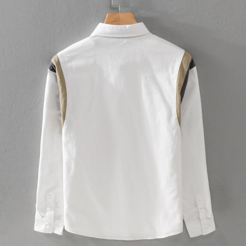 Camicia da uomo in cotone a maniche lunghe con motivo patchwork a contrasto di colore primaverile Buddha Stones - image 1