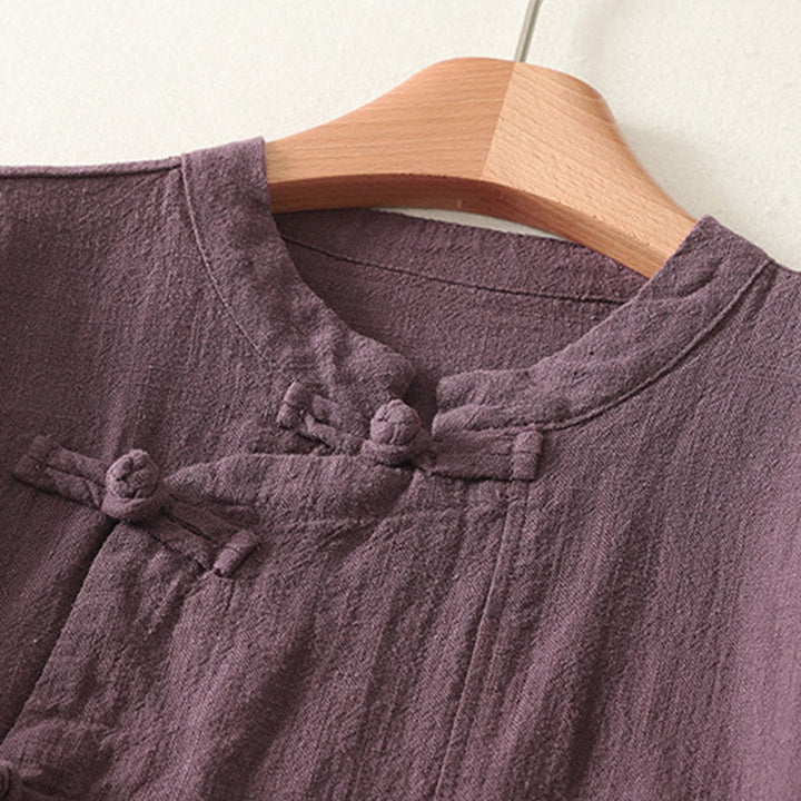 Camicia da donna a maniche lunghe in cotone con bottoni a rana, casual e semplice , Buddha Stones - image 2